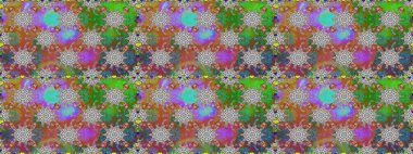 Çiçekli, pürüzsüz bir desen. Raster çiçekleri klasik tarzda çizilmiş. Raster illüstrasyonu. Gri ve kahverengi renkte bahar çiçekleri.