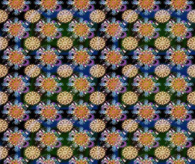 Mavi ve bej renkli çiçekler. Kumaş desenli papatya çiçekleri ayrıntıları.