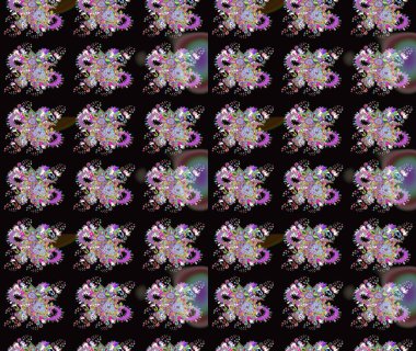 Çiçek desenli çizim. Asya tekstil tarzında. Siyah renkli çiçekler. Raster illüstrasyonu. Raster illüstrasyonu.