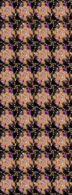 Parlak renkli çiçekli ve siyah yapraklı harika bir çiçek deseni. Halk tarzı. Moda baskıları için zarif bir şablon. Modern çiçek arkaplanı.