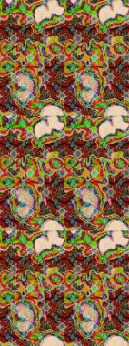 Yeşil renkli bitkilerden oluşan parlak çiçekli çizim deseni.