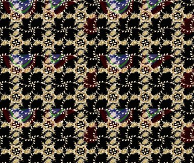 Çiçeksel elementlerle süslenmiş zarif raster dokusu. Küçük çiçekte hoş bir çiçek deseni var. Parlak çiçekli siyah renkler üzerine soyut çizim deseni.