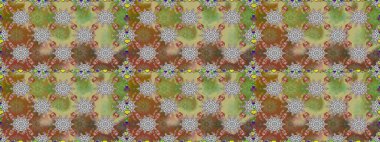 Parmak izi, kumaş, duvar kâğıdı, tekstil için raster dokusu. İşlemeli çiçekli, dikişsiz desen. Renkli grunge soyut arkaplanı colokahverengi ve nötr çiçeklerle zenginleştirir.