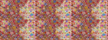 Raster illüstrasyonunda kusursuz çiçek deseni. Düz Çiçek Elementleri Tasarımı. Renkli Yaz Temalı Kusursuz Arkaplan. Pembe ve nötr renkte çiçekler.