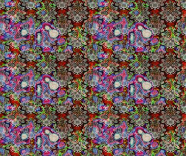 Eski usul. Raster illüstrasyonu. Eskiz geçmişi. Renkli desenli eskiz deseni, gri çiçekler ve dekoratif elementlerle. Kumaş, tekstil ve duvar kağıdı baskısı için..