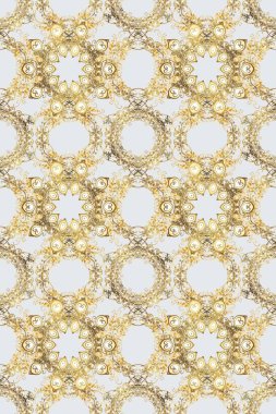 Tekrarlayan elementlerle kusursuz soyut arkaplan. Klasik raster şablonu. Gri, bej ve altın desenli.