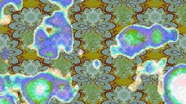 Raster deseni. Patlayan çiçekler soyut olarak yerleştirilmiş. Raster illüstrasyonu. Yumuşak, yeşil renkte bahar çiçekleri.