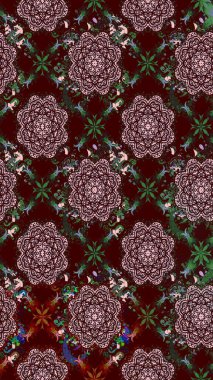 Patlayan çiçekler soyut olarak yerleştirilmiş. Raster deseni. Kahverengi renklerde bahar çiçekleri. Raster illüstrasyonu.