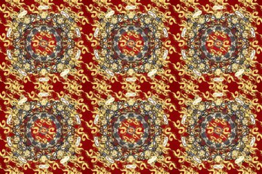 Kusursuz çiçek deseni. Kusursuz raster arka plan. Duvar kâğıdı barok, İspanyol kumaşı. Kahverengi, kırmızı ve bej renklerde grafiksel, modern, pürüzsüz desen.