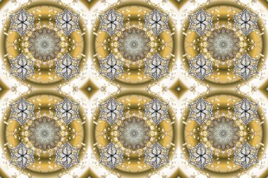 Klasik klasik klasik arka plan. Raster illüstrasyonu. Kusursuz klasik raster altın desenli. Geleneksel oryantasyon süsü. Tarafsız, gri ve bej renklerde altın elementlerle kusursuz desen.