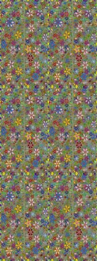 Gentle, spring floral on green and neutral colors. Raster pattern. Exploding flowers abstractly placed. Raster illustration.