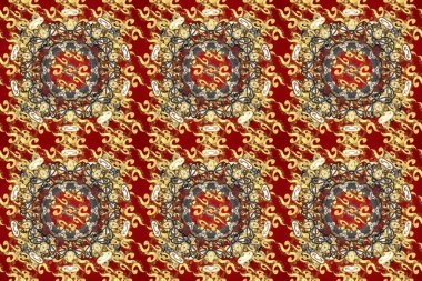 Kusursuz çiçek deseni. Kusursuz raster arka plan. Duvar kâğıdı barok, İspanyol kumaşı. Kahverengi, kırmızı ve bej renklerde grafiksel, modern, pürüzsüz desen.