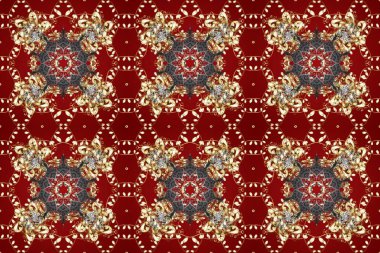 Geleneksel oryantasyon süsü. Kusursuz klasik raster altın desenli. Klasik klasik klasik arka plan. Kırmızı, kahverengi ve bej renklerde altın elementlerle kusursuz desen. Raster illüstrasyonu.