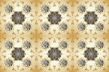 Doğu tarzı arabesk. Hassas altın deseni açın. Kusursuz altın desenli bukleler. Bej rengi üzerinde kusursuz desen, altın elementli gri renkler. Raster. Parlak dantel, stilize çiçekler, şal desenli