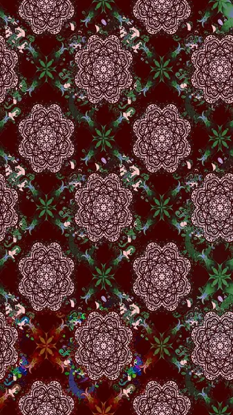 Patlayan çiçekler soyut olarak yerleştirilmiş. Raster deseni. Kahverengi renklerde bahar çiçekleri. Raster illüstrasyonu.