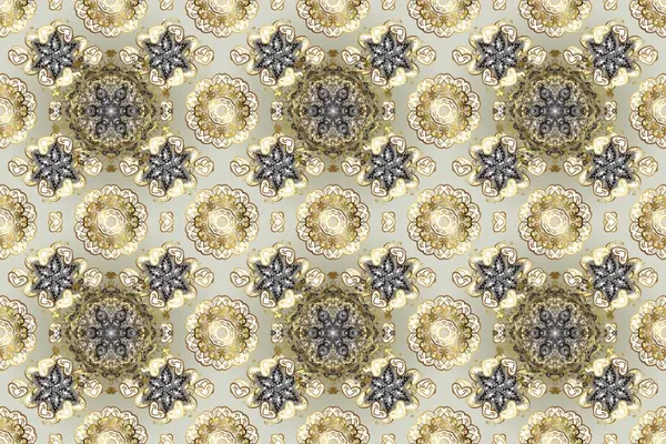 Raster Golden Mehndi kusursuz desen. Tarafsız, bej ve gri renklerde desen. Kına dövmeli süs çiçekleri, altın çıkartmalar, mehndi ve yoga tasarımı, kartlar ve parmak izleri..