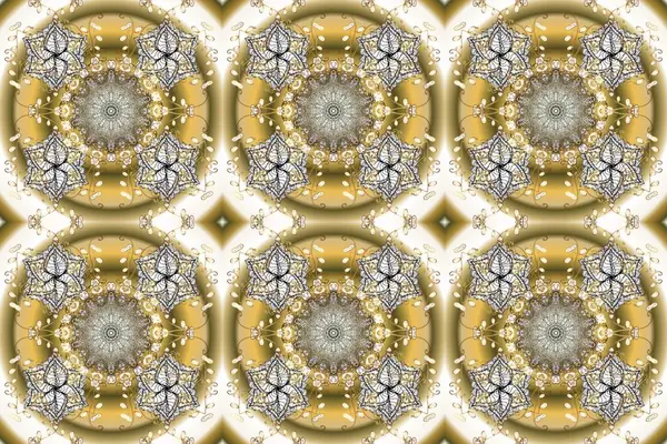 Klasik klasik klasik arka plan. Raster illüstrasyonu. Kusursuz klasik raster altın desenli. Geleneksel oryantasyon süsü. Tarafsız, gri ve bej renklerde altın elementlerle kusursuz desen.