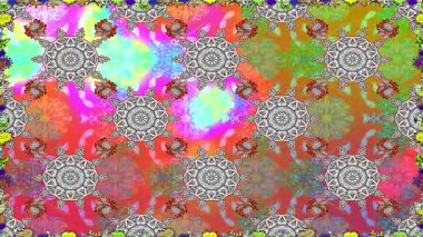 Renkli unsurlarla hareketli arka plan görüntüleri. Çiçekler. Eski model. Bayrak tarzı. Video kaydı. Şablon. Döngü. Kusursuz.. 