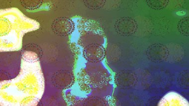 Raster illüstrasyonu. Yumuşak, yeşil renkli bahar çiçekleri. Yaprak ve çiçeklerin suluboya resmi, yeşil renkte çizim deseni.