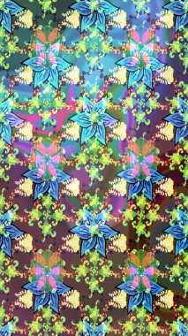 Raster illüstrasyonu. Çiçek ve yapraklı karalama şeklinde Raster çiçek deseni. Yumuşak, bahar çiçekleri mavi renklerde.