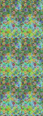 Raster illüstrasyonundaki çiçek desenli çizim. Yeşil ve mavi renkte çiçekler.