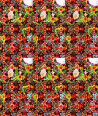 Manzaralı çiçek deseni. Sevgililer günü ve tebrik kartı konsepti için şık bir davetiye. Üst manzara, yumuşak kırmızı renk tarzı. Çiçek kompozisyonu, el boyası, hassas şablon..