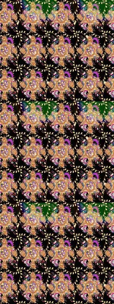 Şirin çiçekli, desenli, siyah renkli renkli bir eskiz. El çizimi çiçek çizimi deseni (fayans). Tekstil için suluboya çizim deseni.