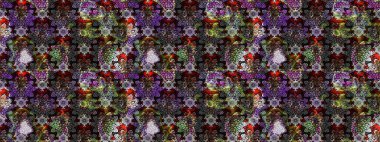 Renkli Bahar Teması eskiz kalıbı. Raster illüstrasyonu. Gri renkli, zarif çiçek buketli suluboya. Düz Çiçek Elementleri Tasarımı.