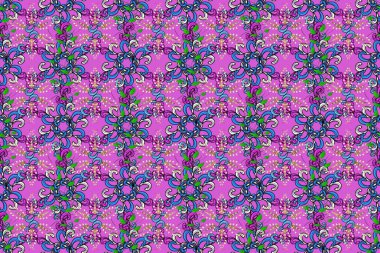 Yumuşak, bahar çiçekli arka plan. Mor, mor ve mavi renkte çiçekler. Raster çiçek desenli ve çiçekli..