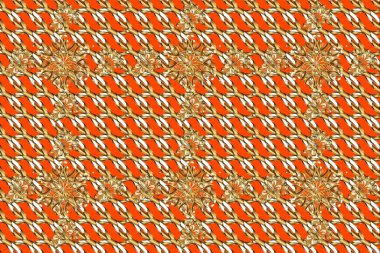 Turuncu ve kahverengi renklerde altın element. Süslü raster dekorasyonu. Klasik barok çiçekli, turuncu ve kahverengi üzerine altın desenli. Lüks, kraliyet ve Viktorya dönemi konsepti.