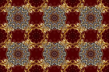 Kahverengi ve kırmızı renklerde Royal retro. Altın şablon. Kusursuz desenli altın elementler. Raster illüstrasyonu. Kart, duvar kağıdı, ambalaj ve tekstil için klasik tasarım. Çiçeksel klasik doku.