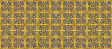 Raster illüstrasyonu. Altın elementli sarı, kahverengi ve gri renklerde klasik, pürüzsüz desen.