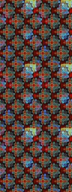 Raster illüstrasyonu. Asya tekstil tarzında. Raster illüstrasyonu. Çiçek desenli çizim. Kırmızı renkte çiçekler.