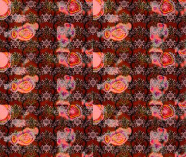 1950-1960 motifleri. Çiçekli ipek eşarp. Kahverengi üzerine kahverengi. El çizimi çiçek unsurları olan soyut çizim raster deseni. Retro tekstil tasarım koleksiyonu.