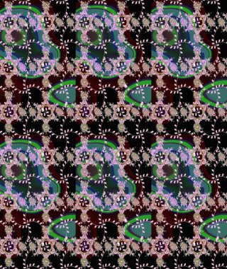 Çiçekli karalama şeklinde Raster çiçek deseni. Nazik, sevimli çiçek arkaplanı. Siyah ve nötr renkte çiçekler.