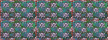 Çiçekli karalama şeklinde Raster çiçek deseni. Yumuşak, bahar çiçekli arka plan. Yeşil ve gri renkte çiçekler.