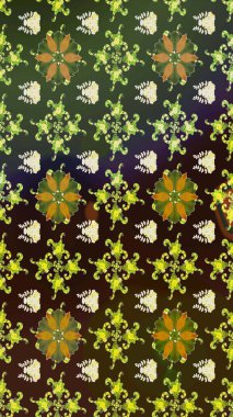 Eskiz arkaplan modeli. Yapraklı çiçekler ve yeşil renkli papatya çiçekleri. Raster - stok.