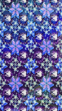 Küçük çiçekteki sevimli çiçek deseni. Varicoloblue Raster çizimi. Birçok mavi soyut çiçekli tropikal çizim deseni.