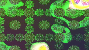 Raster illüstrasyonundaki çiçek desenli çizim. Yeşil renkli çiçekler. Düz Çiçek Elementleri Tasarımı. Renkli Bahar Teması çizim şablonu.