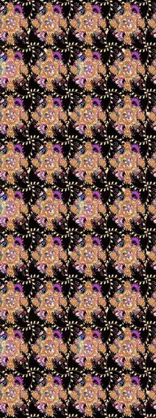 Raster illüstrasyonu. Suluboya çiçekli çiçek deseni. Siyah renkte güzel tekstil.