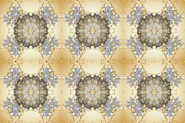 Damask altın soyut çiçek deseni bej, gri ve nötr renklerde. Raster illüstrasyonu. Süsleme.