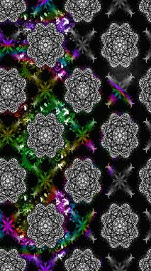 3D çiçekler, eskiz. Raster illüstrasyonu. Siyah renklerde.