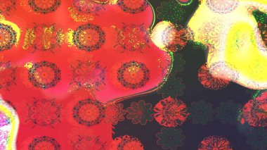 Kırmızı renkte etnik çiçeklerle süslenmiş zarif bir eskiz şekli. Raster Çiçek İllüstrasyonu güzel tekstil..