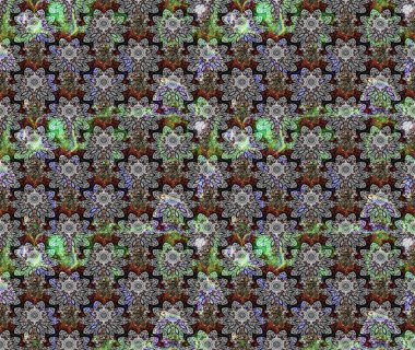 Renkli desenli eskiz deseni, gri çiçekler ve dekoratif elementlerle. Eskiz geçmişi. Kumaş, tekstil, duvar kağıdı baskısı için. Eski usul. Raster illüstrasyonu.