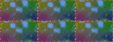 Yumuşak, bahar çiçekleri yeşil ve mavi renklerde. Çiçek ve yapraklı karalama şeklinde Raster çiçek deseni. Raster illüstrasyonu.