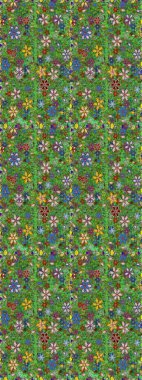 Renkli Bahar Temalı Kusursuz Arkaplan. Düz Çiçek Elementleri Tasarımı. Raster..