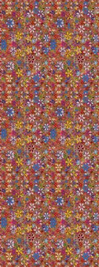 Seamless pattern with colorful paisley, brown and red flowers and decorative elements. For print on fabric, textiles, wallpaper. Seamless background. Raster illustration. Vintage retro style.