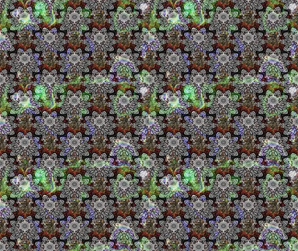 Renkli desenli eskiz deseni, gri çiçekler ve dekoratif elementlerle. Eskiz geçmişi. Kumaş, tekstil, duvar kağıdı baskısı için. Eski usul. Raster illüstrasyonu.