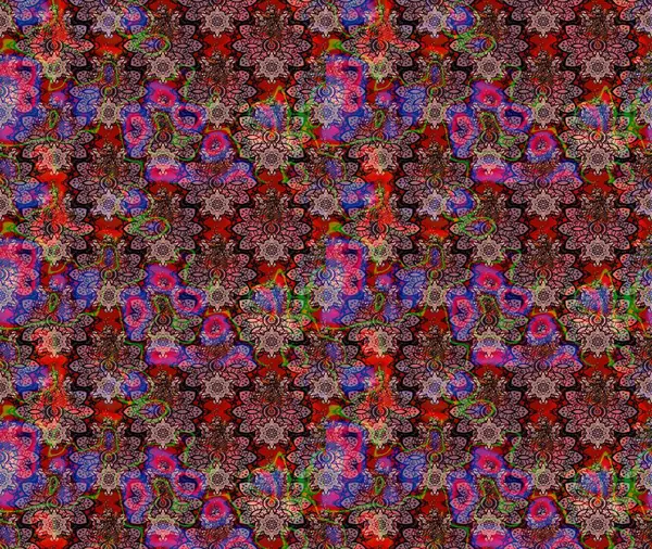 Çiçeksel elementlerle süslenmiş zarif raster dokusu. Kahverengi renkler ve parlak çiçekler üzerine soyut çizim deseni. Küçük çiçekte şirin bir çiçek deseni var..