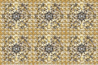 Kusursuz ortaçağ çiçek deseni. Raster illüstrasyonu. Renkli altın. Dekoratif simetri arabesk. Doğum günü, davetiye ya da afiş için tebrik kartı.